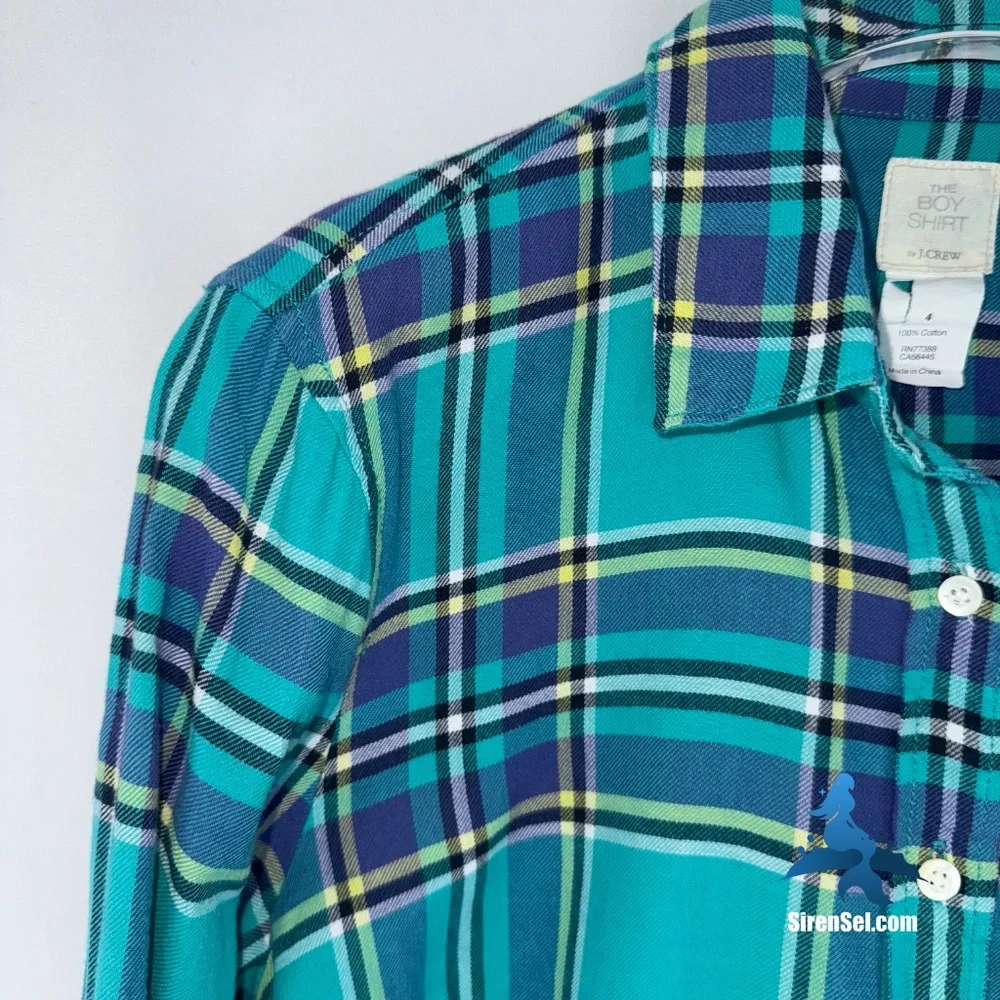 1165 J.Crew The Boy Shirt Plaid Button Down – Size 4 – Teal Navy